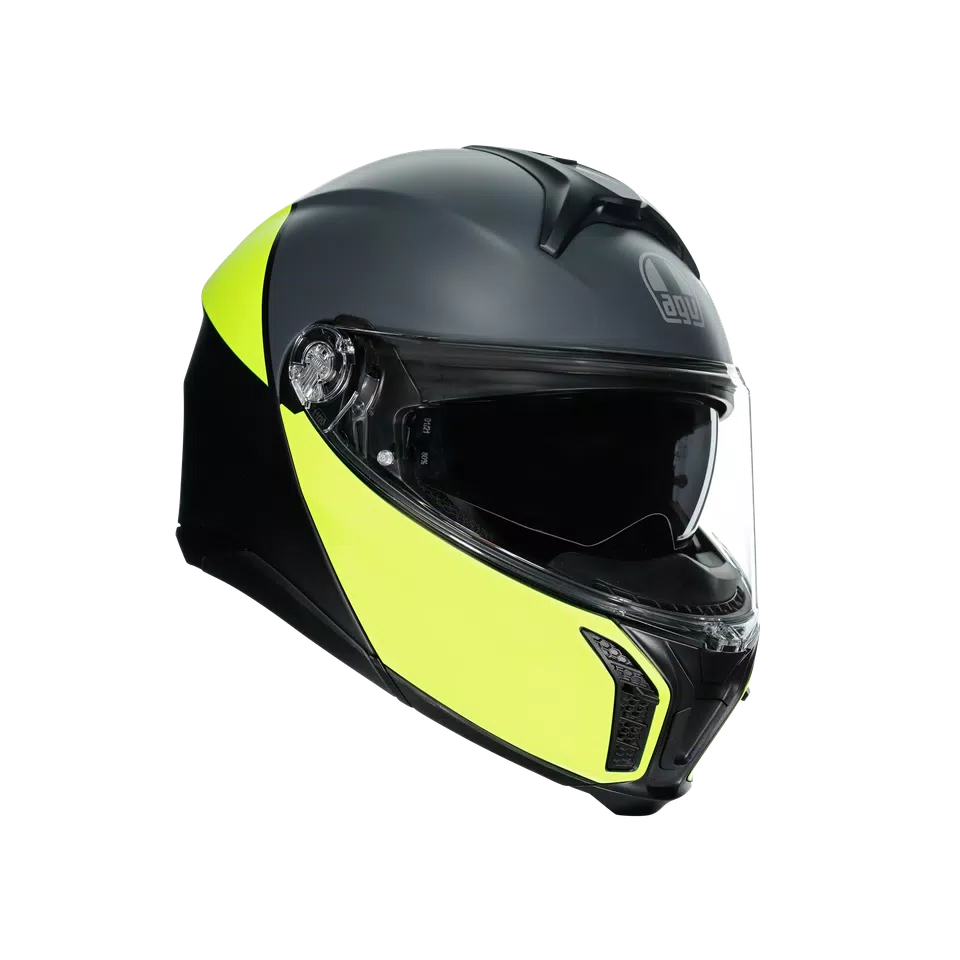 TOURMODULAR BALANCE MATT BLACK/YEL FL/GREY - MOTORBIKE FLIP UP HELMET E2206