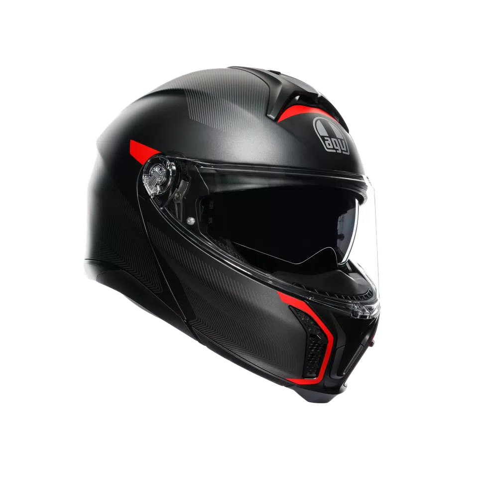 TOURMODULAR FREQUENCY MATT GUNMETAL/RED - MOTORBIKE FLIP UP HELMET E2206