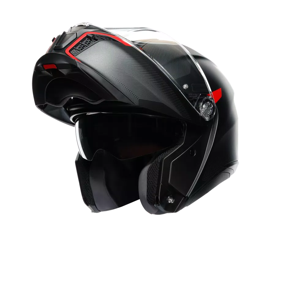TOURMODULAR FREQUENCY MATT GUNMETAL/RED - MOTORBIKE FLIP UP HELMET E2206
