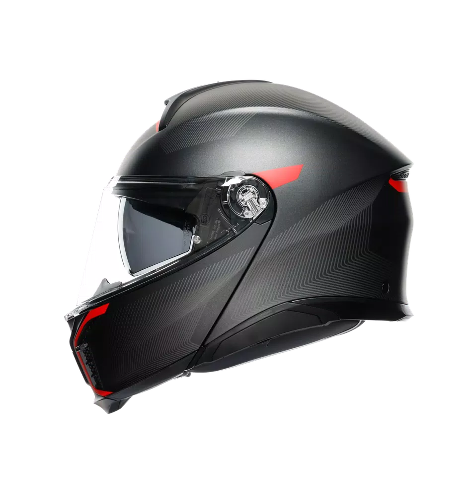 TOURMODULAR FREQUENCY MATT GUNMETAL/RED - MOTORBIKE FLIP UP HELMET E2206