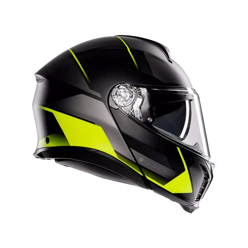 TOURMODULAR PERCEPTION MATT BLACK/YELLOW FLUO - MOTORBIKE FLIP UP HELMET E2206