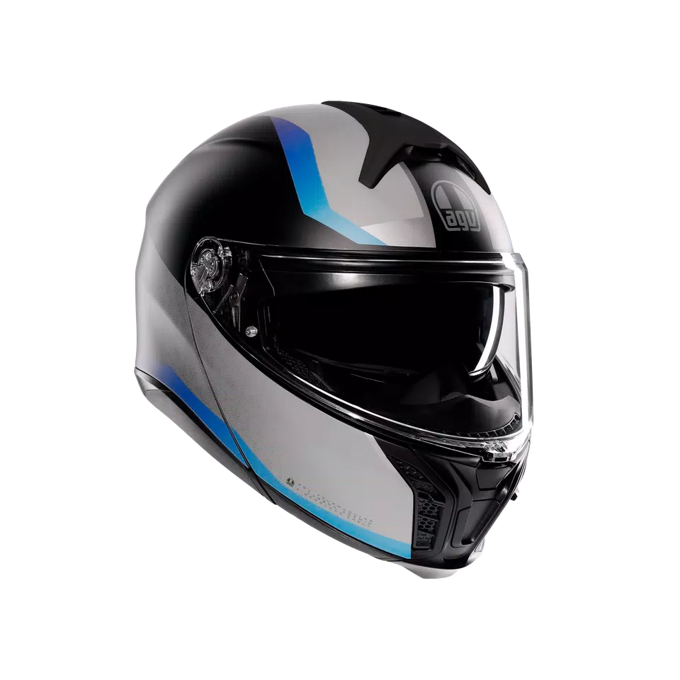TOURMODULAR STRAY MATT BLACK/GREY/BLUE - MOTORBIKE FLIP UP HELMET E2206