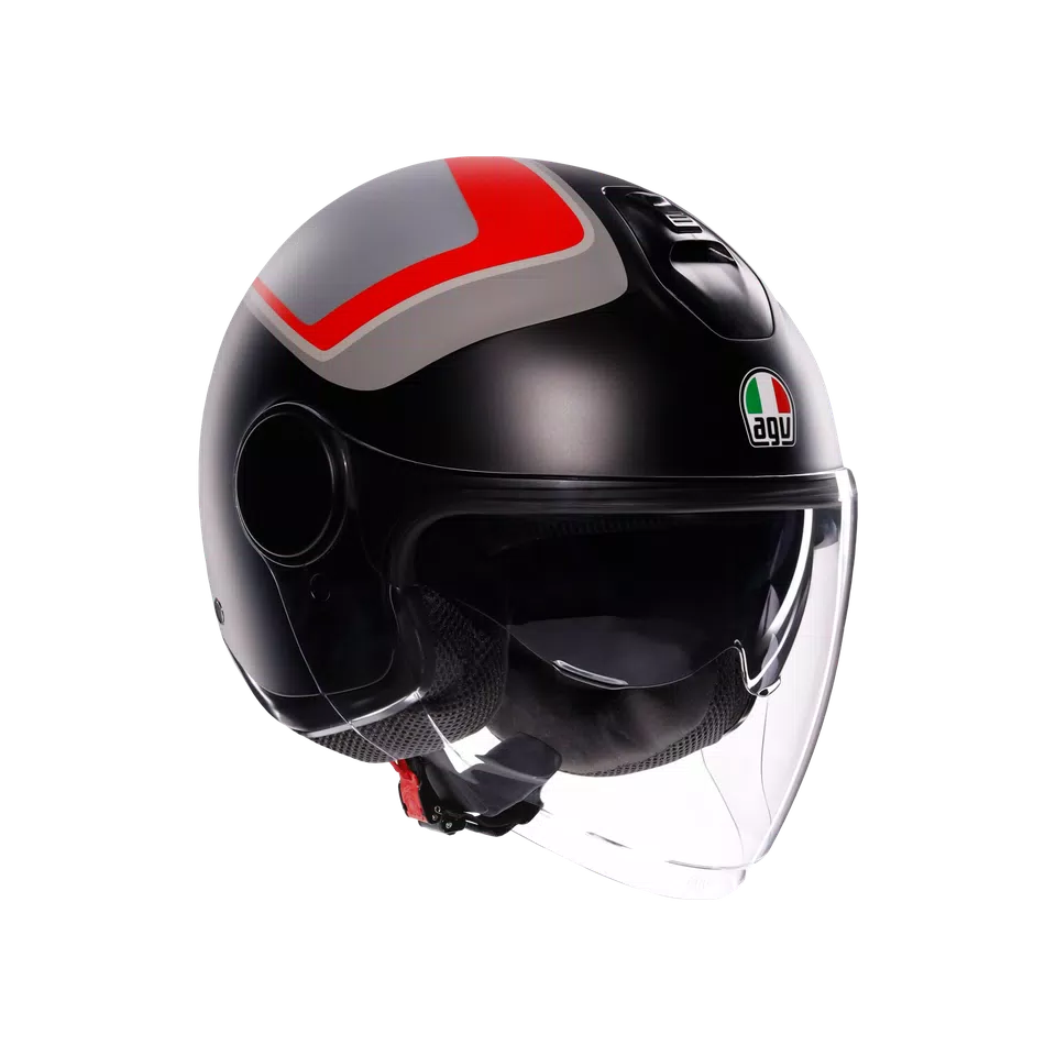 ETERES SCAGLIERI MATT GREY/RED - MOTORBIKE OPEN FACE HELMET E2206