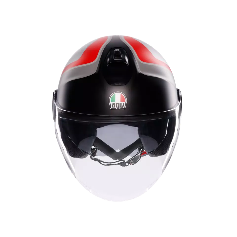 ETERES SCAGLIERI MATT GREY/RED - MOTORBIKE OPEN FACE HELMET E2206