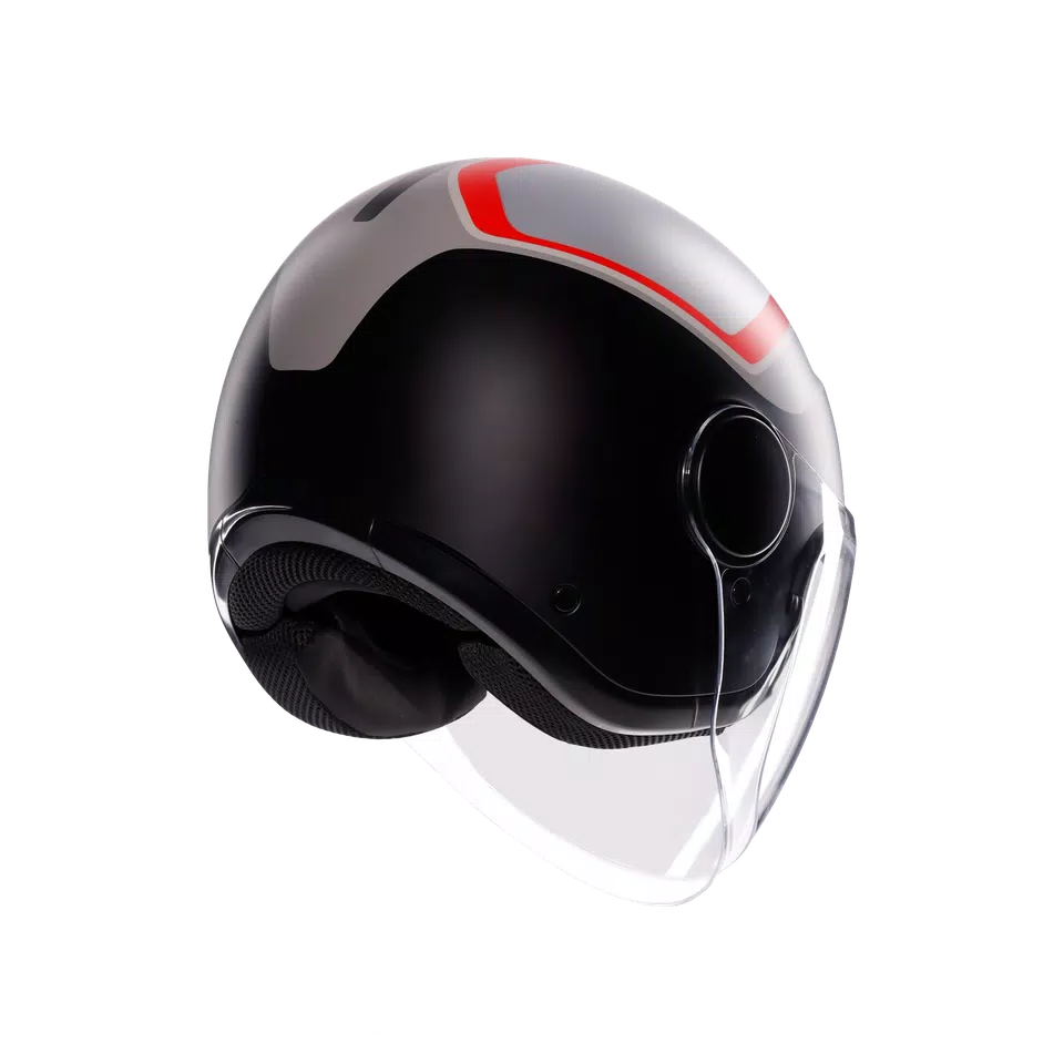 ETERES SCAGLIERI MATT GREY/RED - MOTORBIKE OPEN FACE HELMET E2206