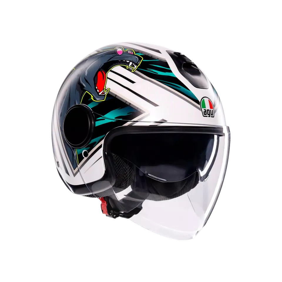 ETERES GHEPARD MATT WHITE/BLACK/GREEN - MOTORBIKE OPEN FACE HELMET E2206