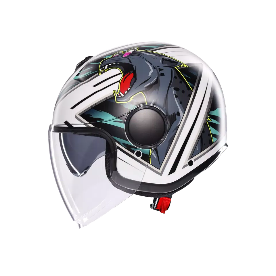 ETERES GHEPARD MATT WHITE/BLACK/GREEN - MOTORBIKE OPEN FACE HELMET E2206