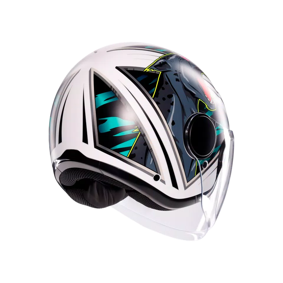ETERES GHEPARD MATT WHITE/BLACK/GREEN - MOTORBIKE OPEN FACE HELMET E2206