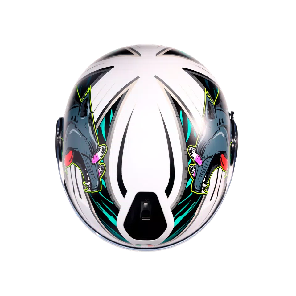 ETERES GHEPARD MATT WHITE/BLACK/GREEN - MOTORBIKE OPEN FACE HELMET E2206