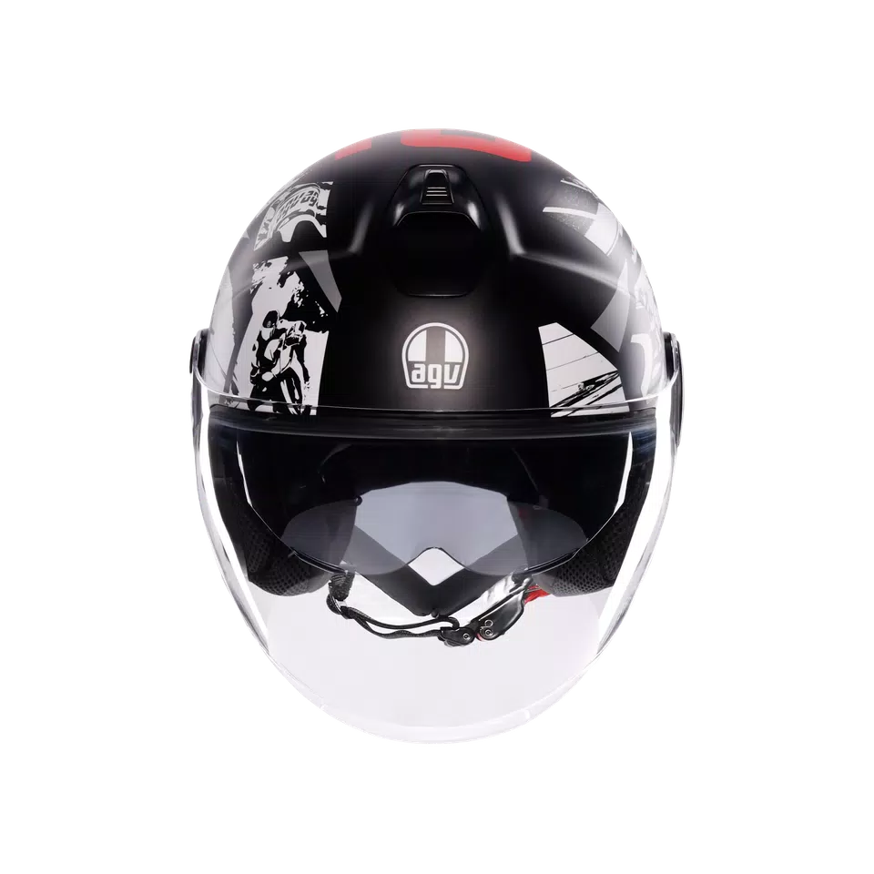 ETERES HISTORY MATT BLACK/WHITE/RED - MOTORBIKE OPEN FACE HELMET E2206
