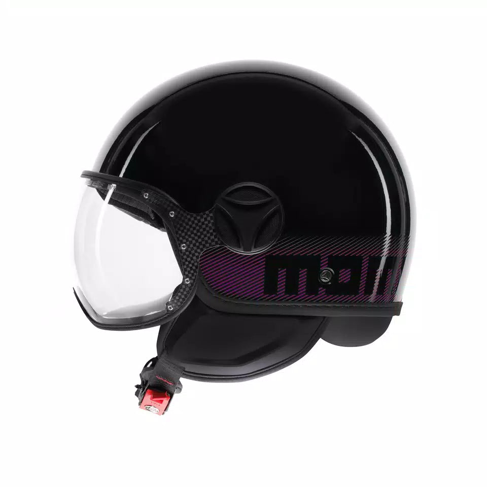 MOMODESIGN FGTR CLASSIC STRIPES BLACK / FUCSIA - JET HELMET WITH VISOR E2206