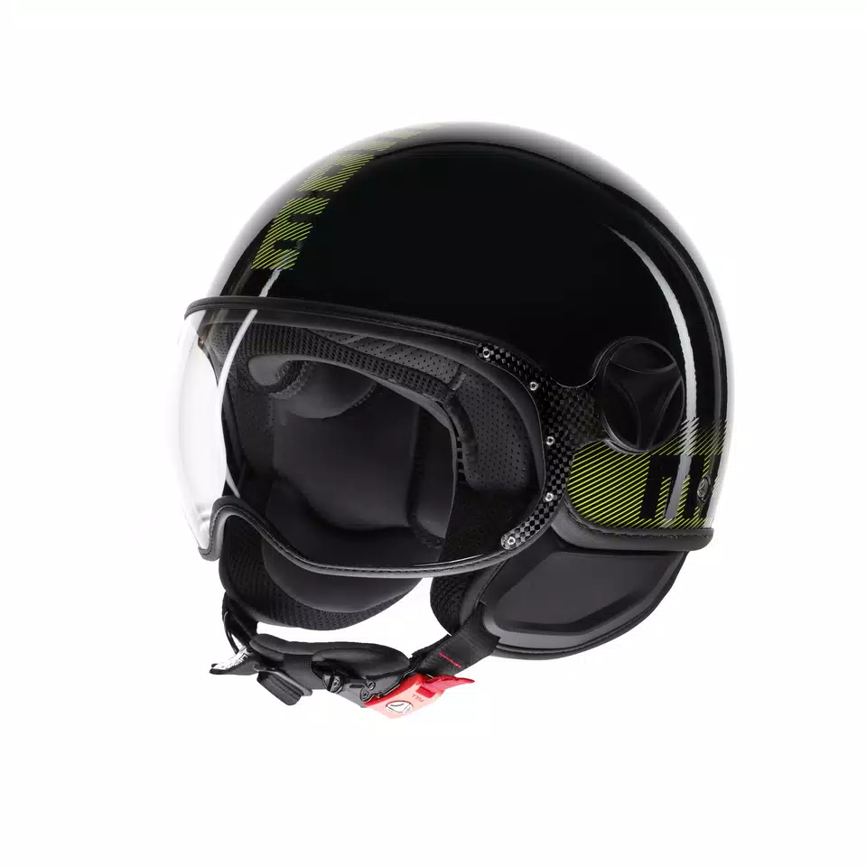 MOMODESIGN FGTR CLASSIC STRIPES BLACK / YELLOW FLUO - JET HELMET WITH VISOR E2206