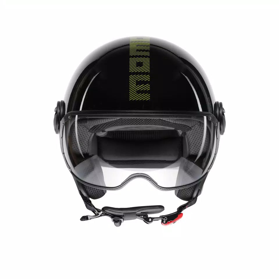MOMODESIGN FGTR CLASSIC STRIPES BLACK / YELLOW FLUO - JET HELMET WITH VISOR E2206