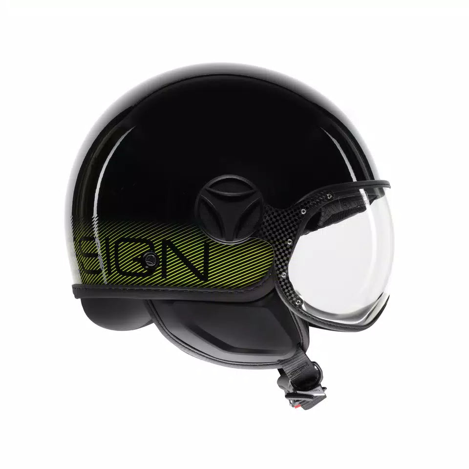 MOMODESIGN FGTR CLASSIC STRIPES BLACK / YELLOW FLUO - JET HELMET WITH VISOR E2206