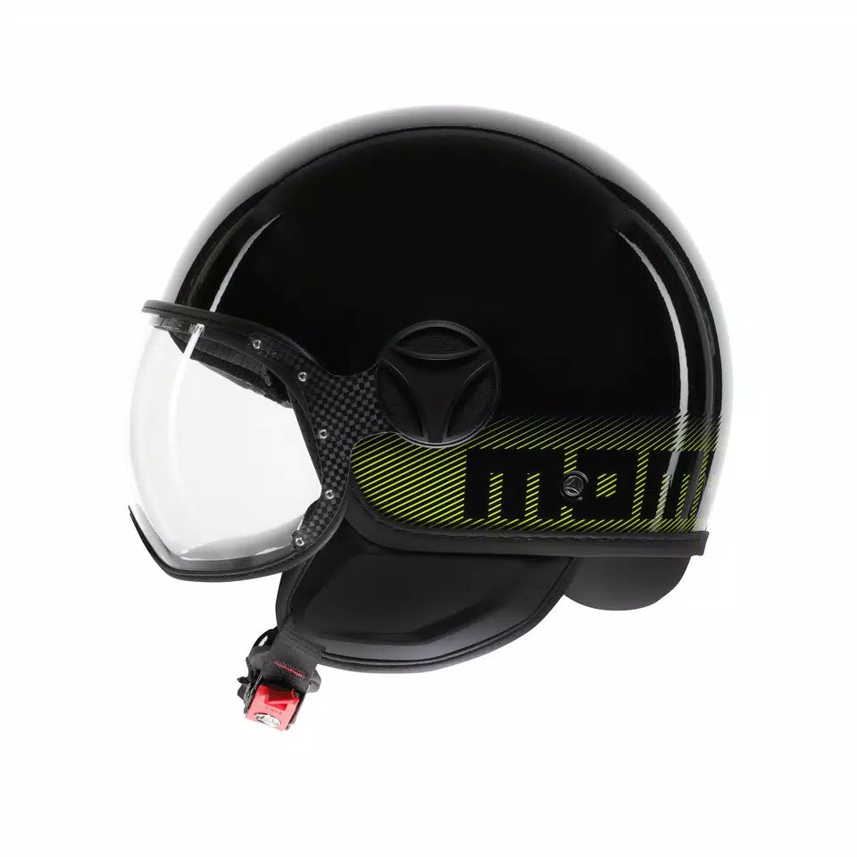 MOMODESIGN FGTR CLASSIC STRIPES BLACK / YELLOW FLUO - JET HELMET WITH VISOR E2206